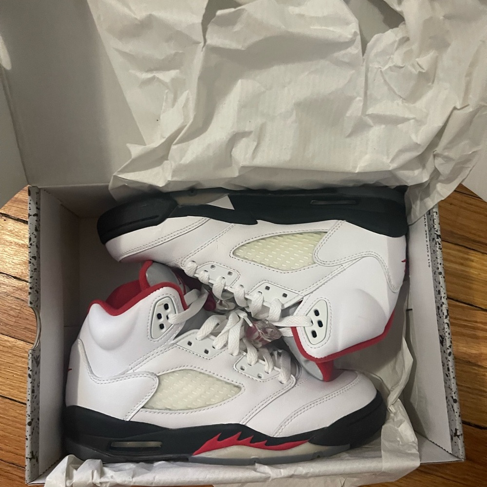 White and Red High-Top Sneakers